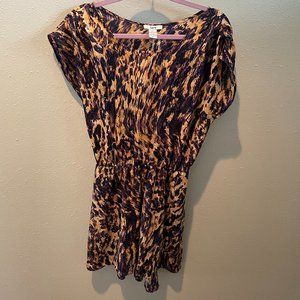 Bar III Cinched Waist Abstract Purple and Gold Dress, Size XL